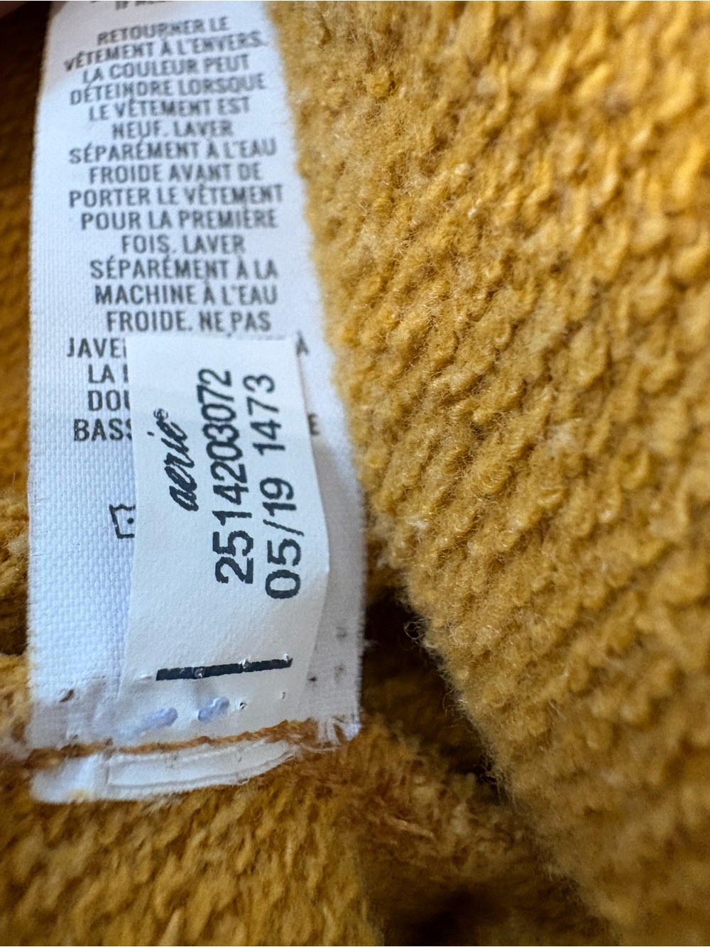 Aerie Oversized Crewneck Sweatshirt XL Distressed Mustard Yellow Side Slit Cozy - Picture 8 of 8